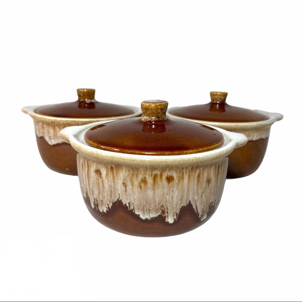 Vintage MCM Rubel Drip Glaze Bean Pot Trio